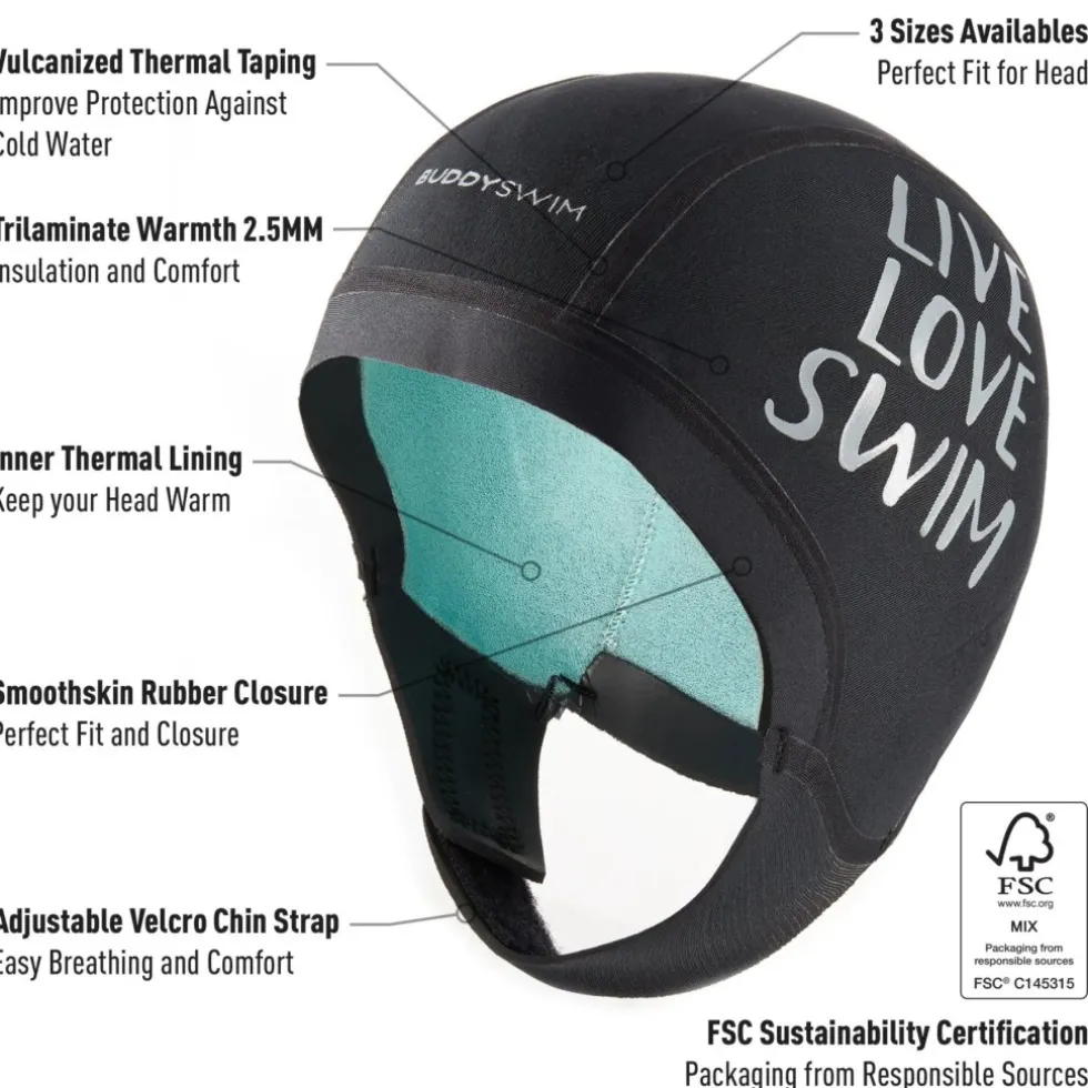 Buddyswim LIVE LOVE SWIM Neopreen Badmuts - zwart