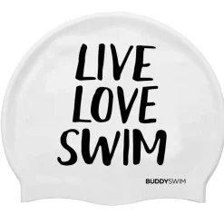 Buddyswim Siliconen Badmuts - LIVE LOVE SWIM - wit