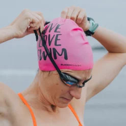 Buddyswim Siliconen Badmuts - LIVE LOVE SWIM - wit
