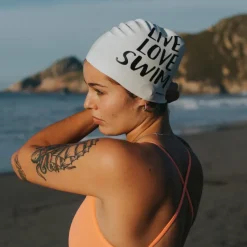 Buddyswim Siliconen Badmuts - LIVE LOVE SWIM - wit