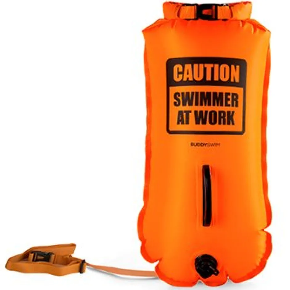 Zwemhulpmiddelen < Buddyswim Boya Drybag 28lt + swim cap - orange/caution swimmer at work