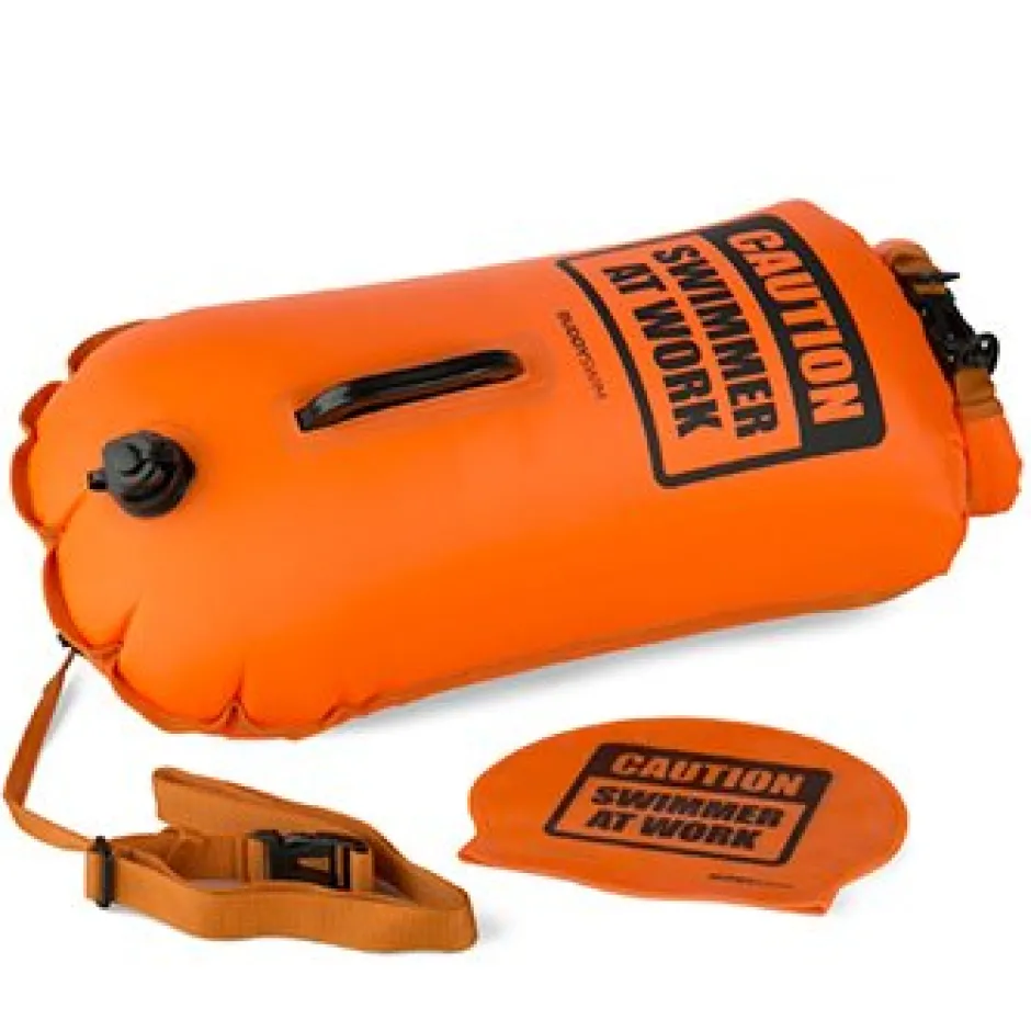 Zwemhulpmiddelen < Buddyswim Boya Drybag 28lt + swim cap - orange/caution swimmer at work