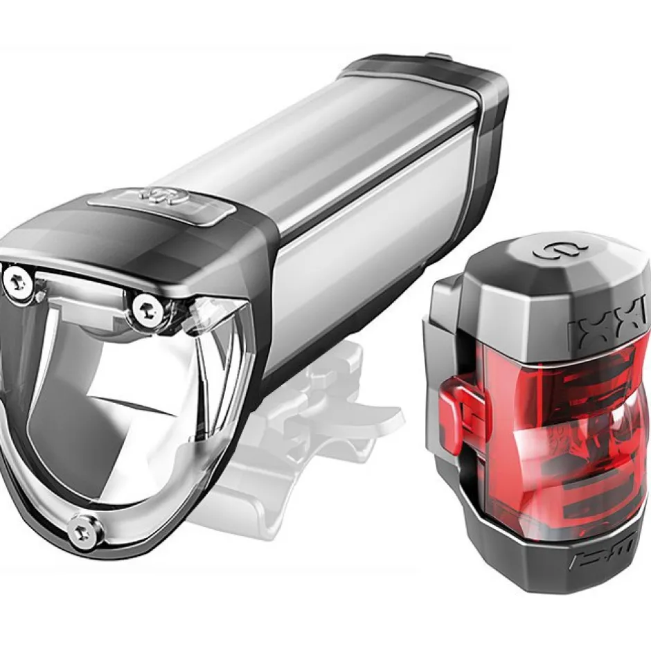 Verlichting|Verlichting Op Batterijen < Busch + Müller IXON Core LED Front Light + IXXI LED Rear Light - 180L/383 - silver