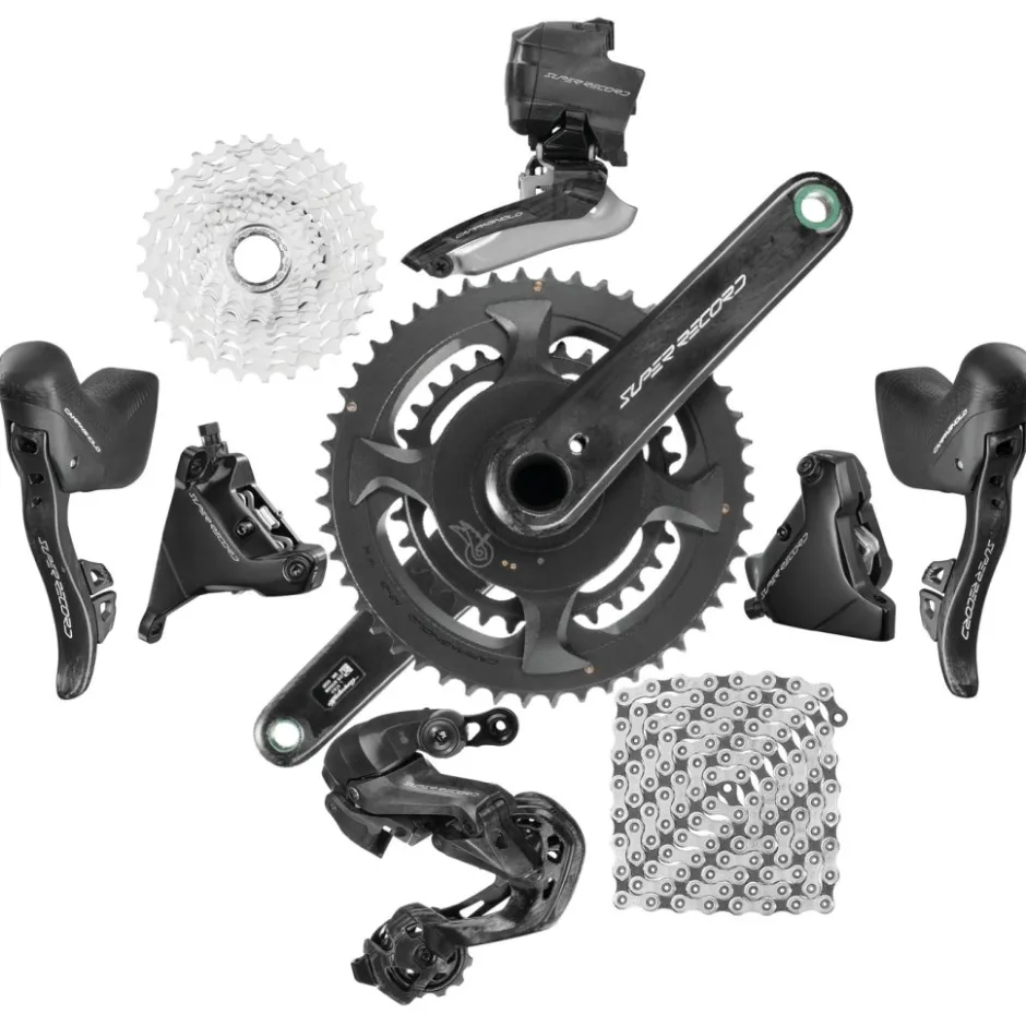 Groepsets < Campagnolo Super Record WRL Schakelgroep 2x12-Voudig - Hydraulische Schijfrem - Flat Mount - Powermeter Crankset