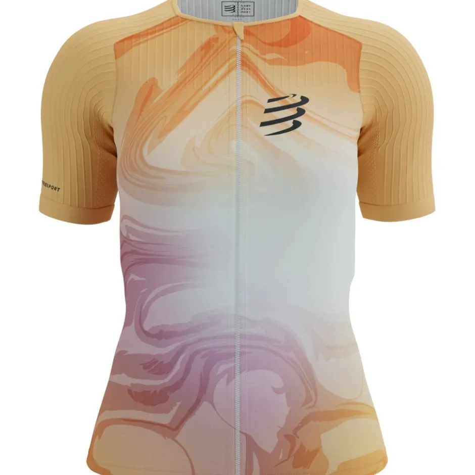 T-Shirts & Tops < Compressport Tri Postura Aero Shirt met Korte Mouwen Dames - buff orange print