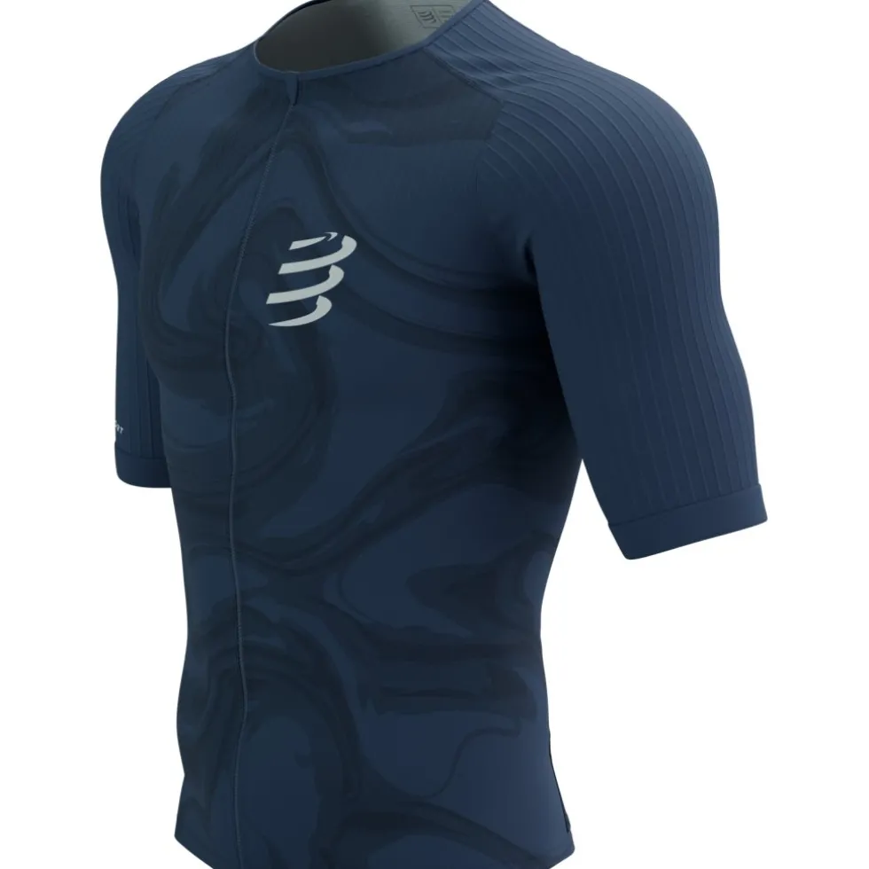 Compressport Tri Postural Aero Shirt met Korte Mouwen Heren - indigo print