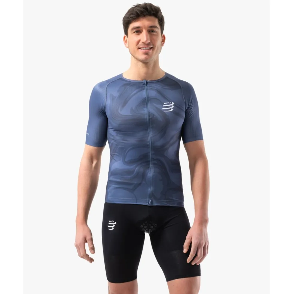 Compressport Tri Postural Aero Shirt met Korte Mouwen Heren - indigo print