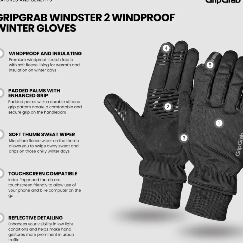 GripGrab Windster 2 Winddichte Handschoenen - Zwart