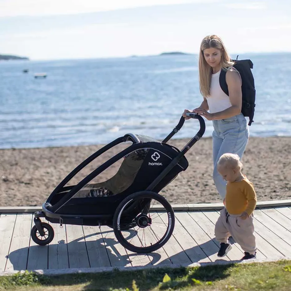 Kinderkarren < Hamax Breeze One Fietskar voor 1 Kind - Incl. dissel en buggywiel - zwart