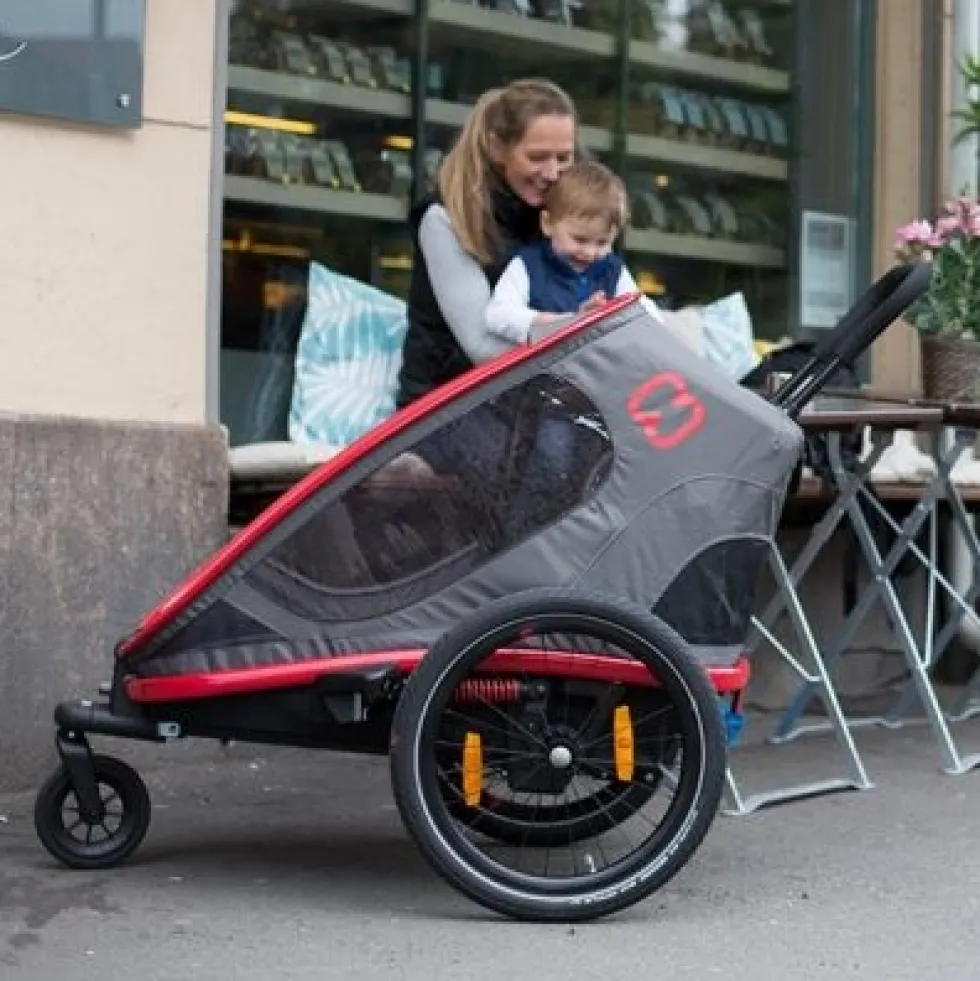 Hamax Outback One Bike Trailer for 1 Kid - Incl. Drawbar and Buggy Wheel - green / black