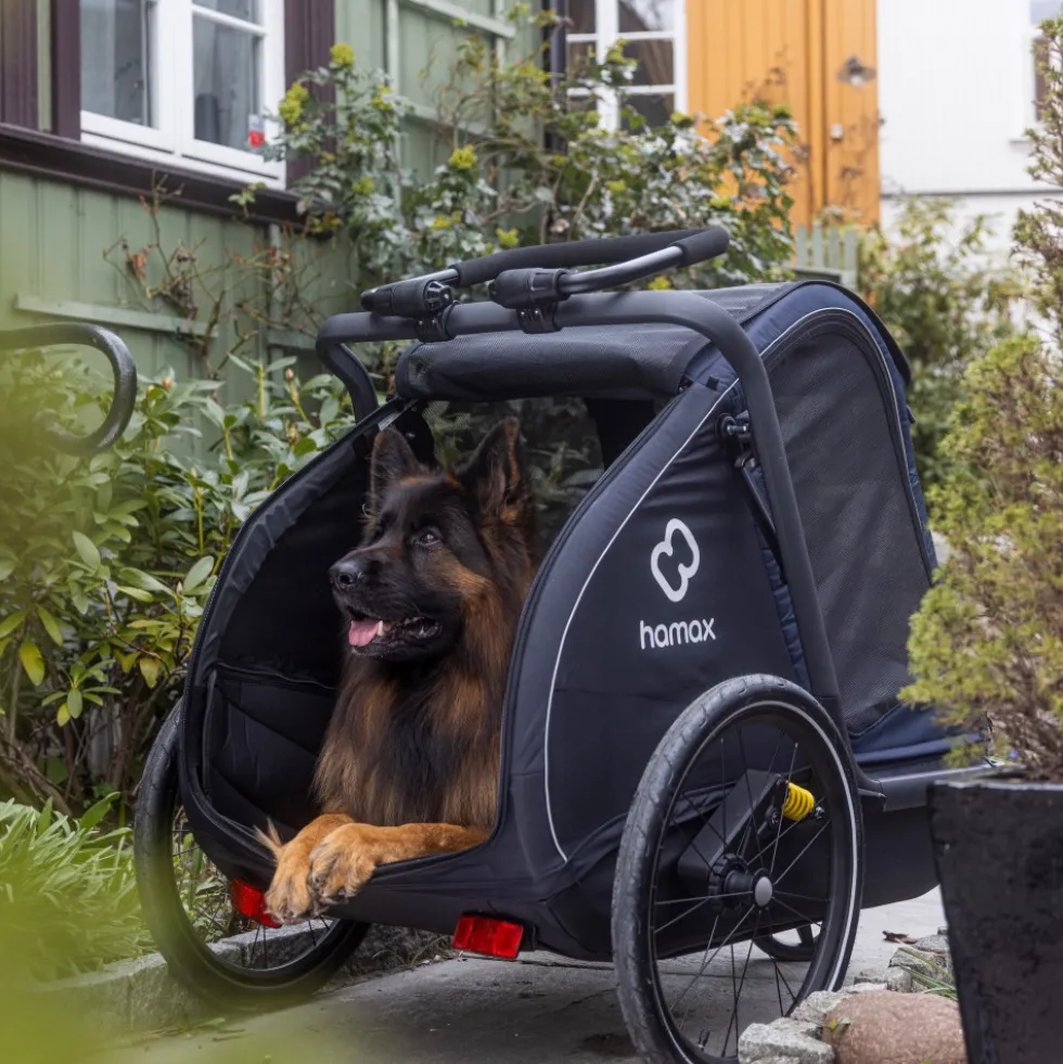 Hamax Pluto Large Fietskar voor Honden - Incl. dissel en buggywiel - marineblauw/zwart