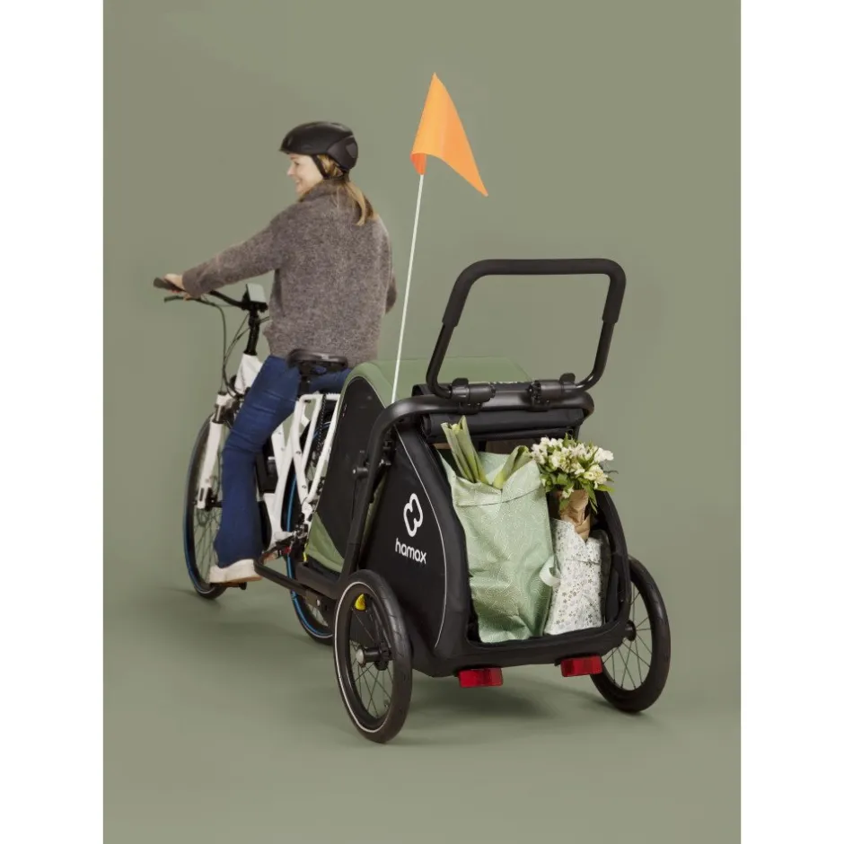 Hondenkarren < Hamax Pluto Medium Fietskar voor Honden - Incl. dissel en buggywiel - groen/zwart