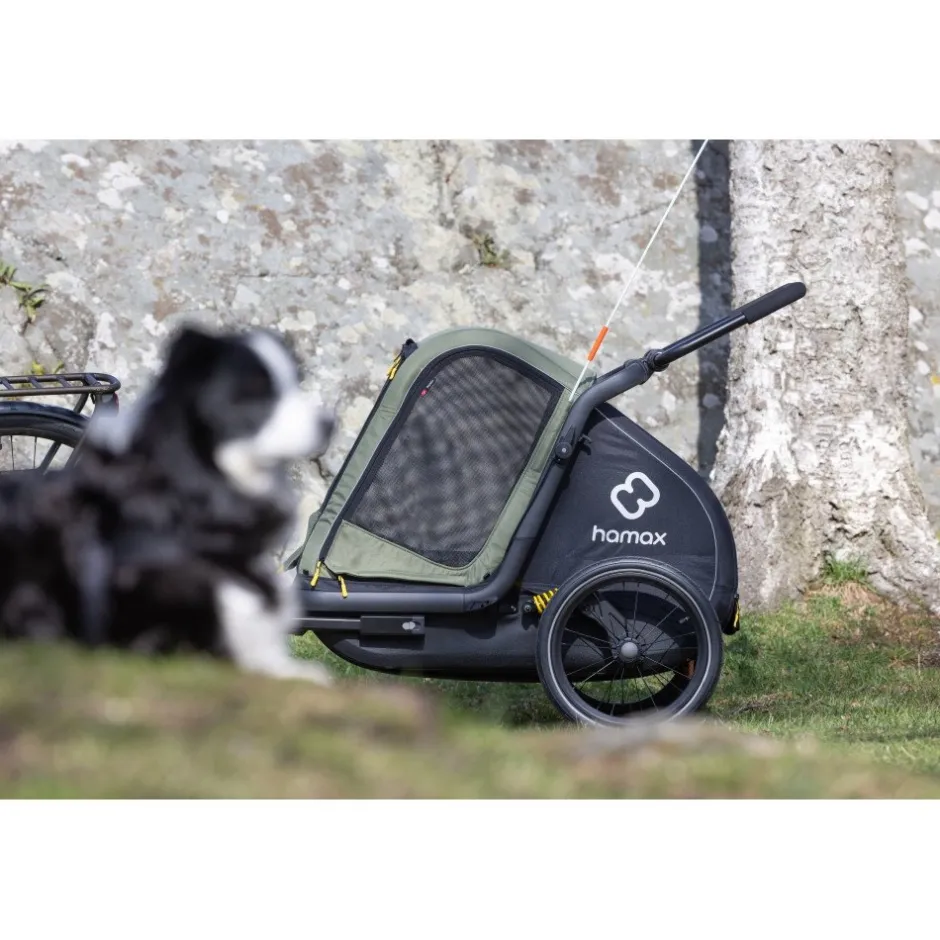 Hondenkarren < Hamax Pluto Medium Fietskar voor Honden - Incl. dissel en buggywiel - groen/zwart