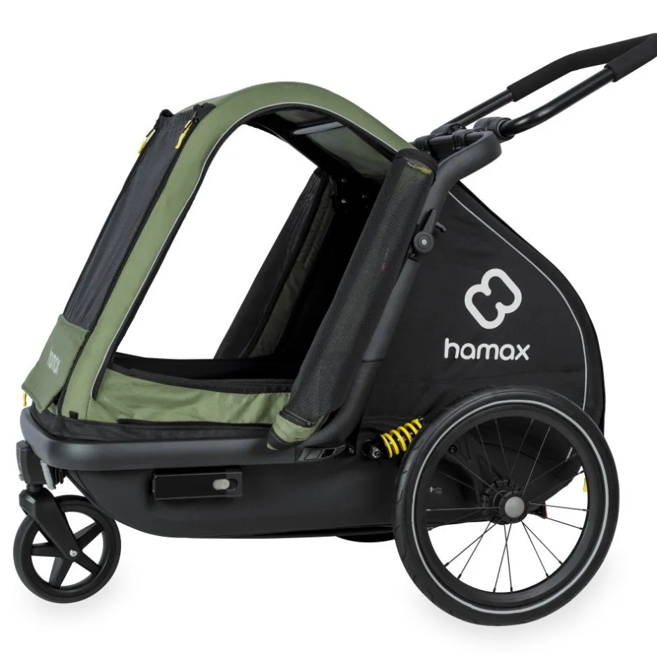 Hondenkarren < Hamax Pluto Medium Fietskar voor Honden - Incl. dissel en buggywiel - groen/zwart