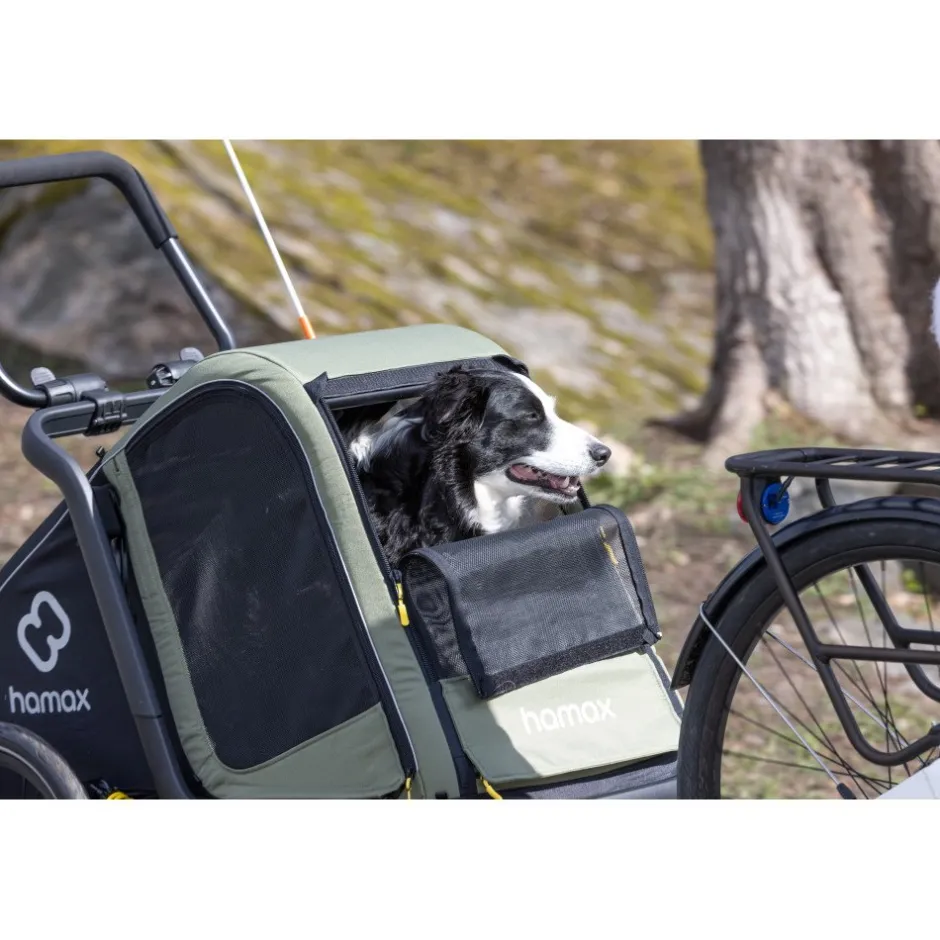 Hondenkarren < Hamax Pluto Medium Fietskar voor Honden - Incl. dissel en buggywiel - groen/zwart