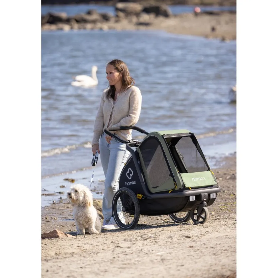 Hondenkarren < Hamax Pluto Medium Fietskar voor Honden - Incl. dissel en buggywiel - groen/zwart