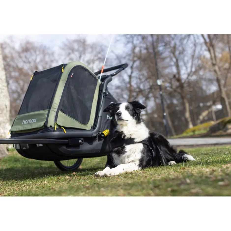 Hondenkarren < Hamax Pluto Medium Fietskar voor Honden - Incl. dissel en buggywiel - groen/zwart