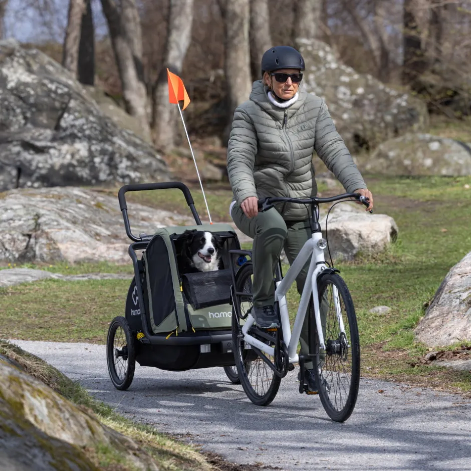 Hondenkarren < Hamax Pluto Medium Fietskar voor Honden - Incl. dissel en buggywiel - groen/zwart