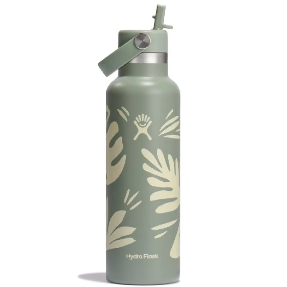 Outdoor Flessen & Thermosflessen < Hydro Flask 21oz Standard Mouth Isoleerfles + Flex Straw Decksel - 621ml - Botanical Bliss Agave