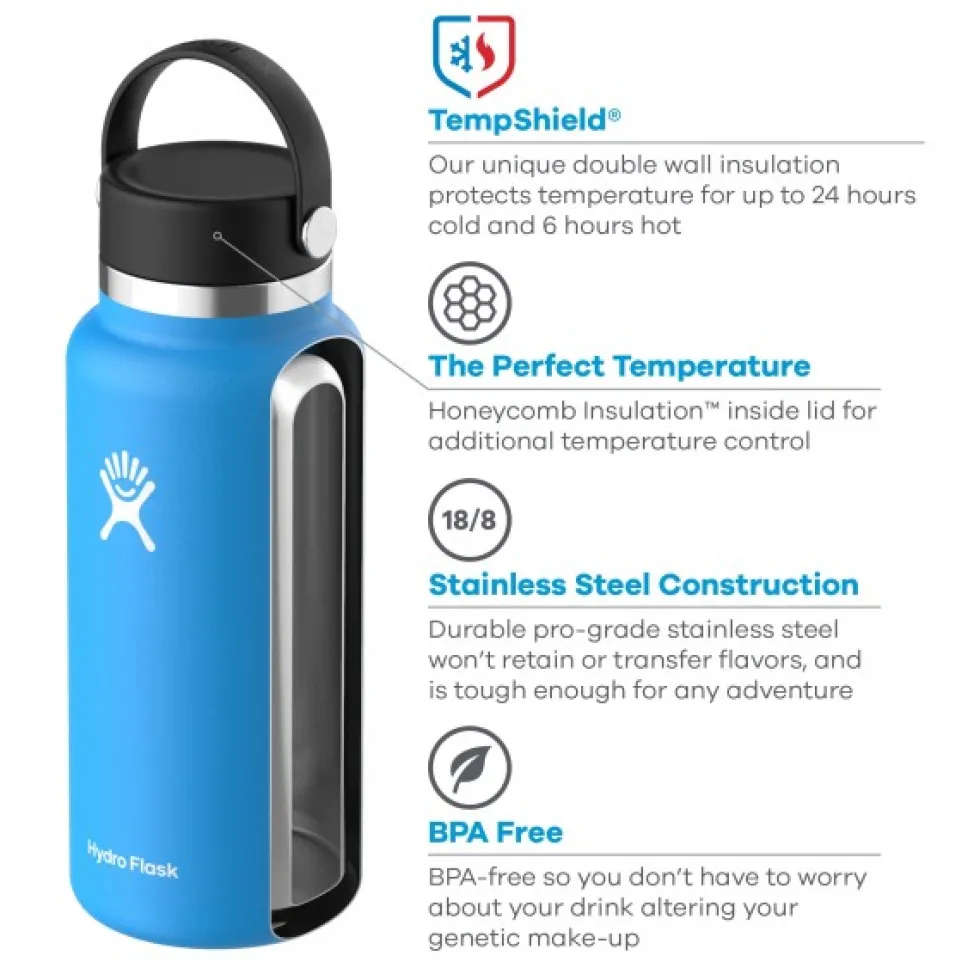 Hydro Flask 32oz Wide Mouth Thermofles + Flex Dop - 946ml - zwart