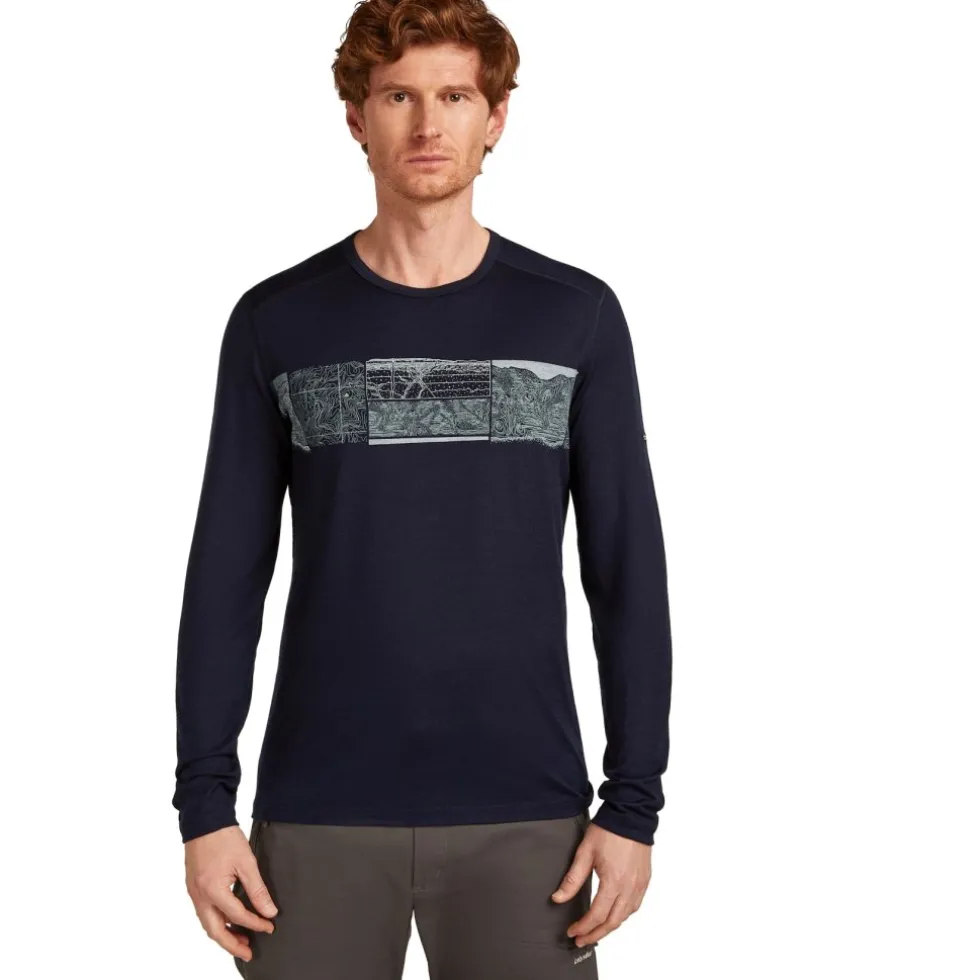 Icebreaker Merino 200 Oasis Crewe Elevation Line Shirt met Lange Mouwen Heren - Midnight Navy