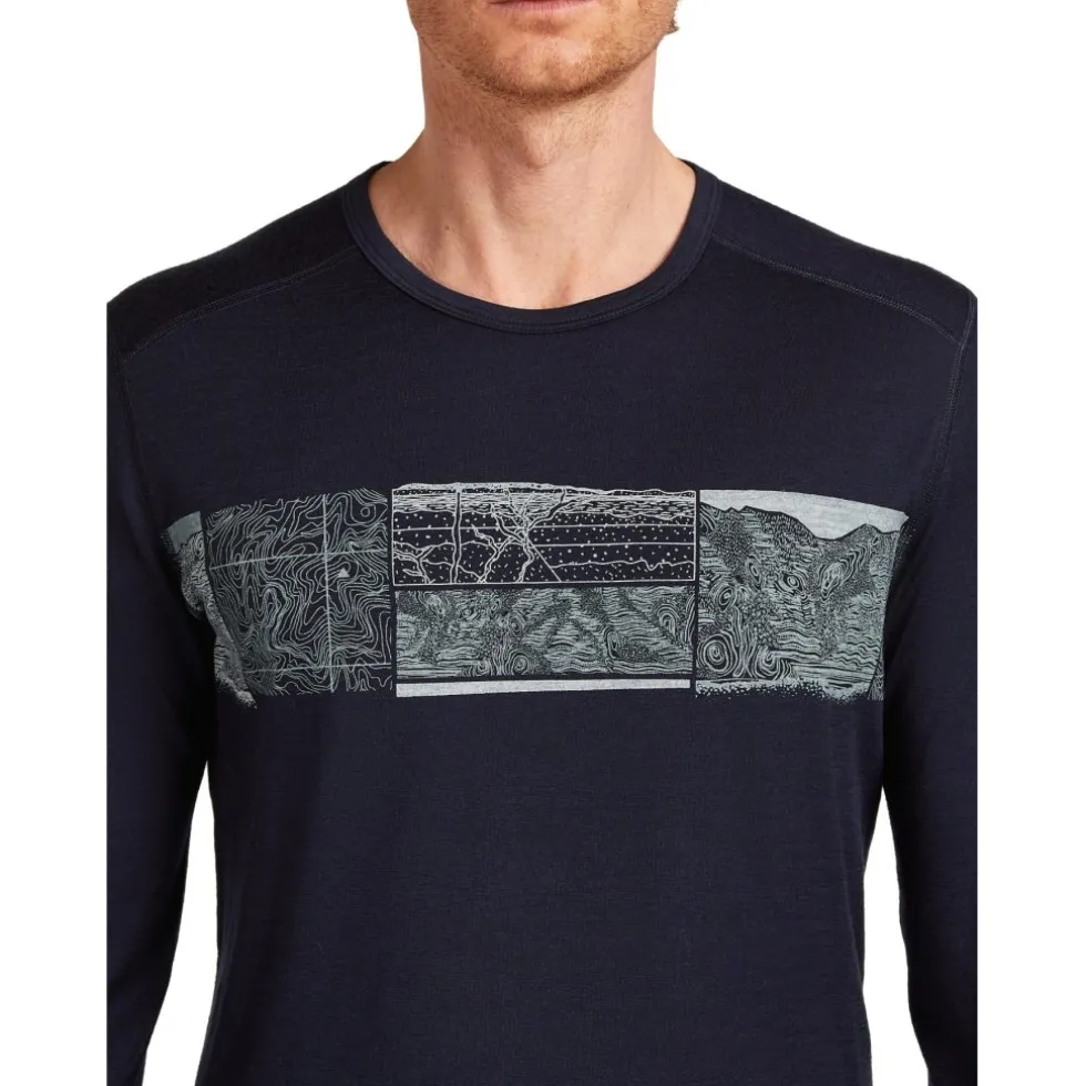 Icebreaker Merino 200 Oasis Crewe Elevation Line Shirt met Lange Mouwen Heren - Midnight Navy