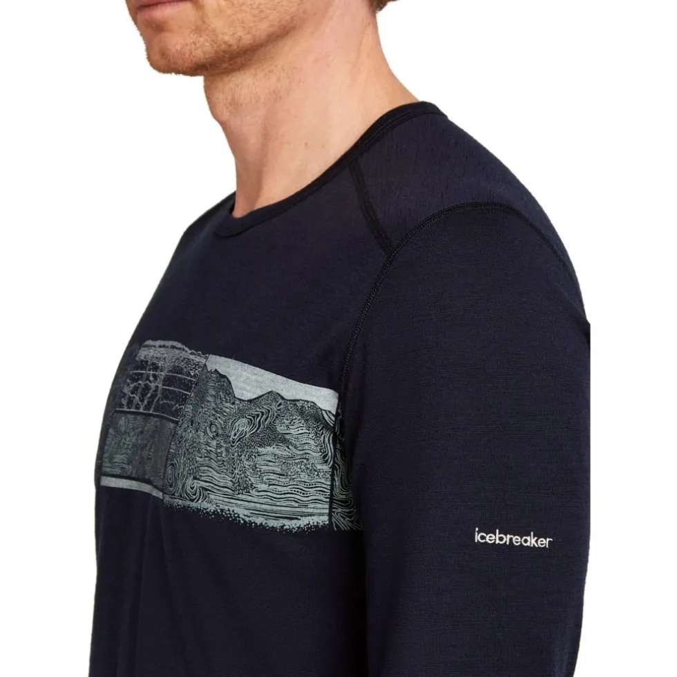 Icebreaker Merino 200 Oasis Crewe Elevation Line Shirt met Lange Mouwen Heren - Midnight Navy