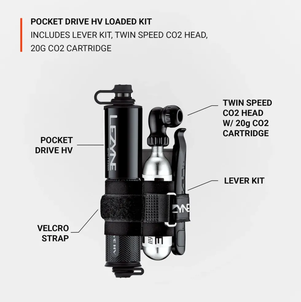 Lezyne CNC Pocket Drive HV - Minipomp incl. hendelset & CO2-patroon - glossy black