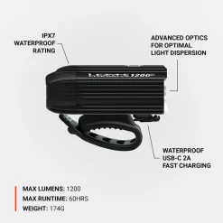 Lezyne Lite Drive 1200+ Fietslamp Vooraan - satin black