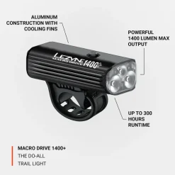 Lezyne Macro Drive 1400+ Fietslamp Vooraan - satin black