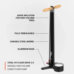 Lezyne Steel HV Floor Drive Vloerpomp - mat zwart