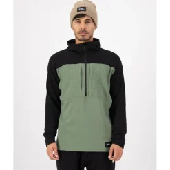 Shirts & Midlayers < Mons Royale Offgrid erino Fleece 1/2 Zip hirt et Lange ouwen Heren - willow / zwart