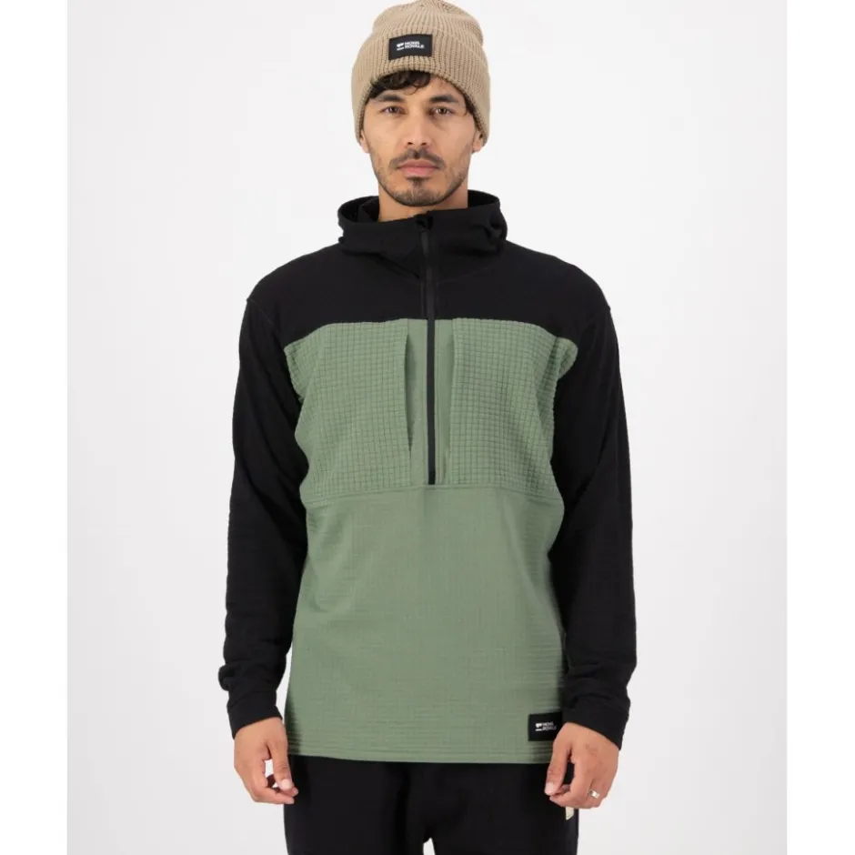 Shirts & Midlayers < Mons Royale Offgrid erino Fleece 1/2 Zip hirt et Lange ouwen Heren - willow / zwart