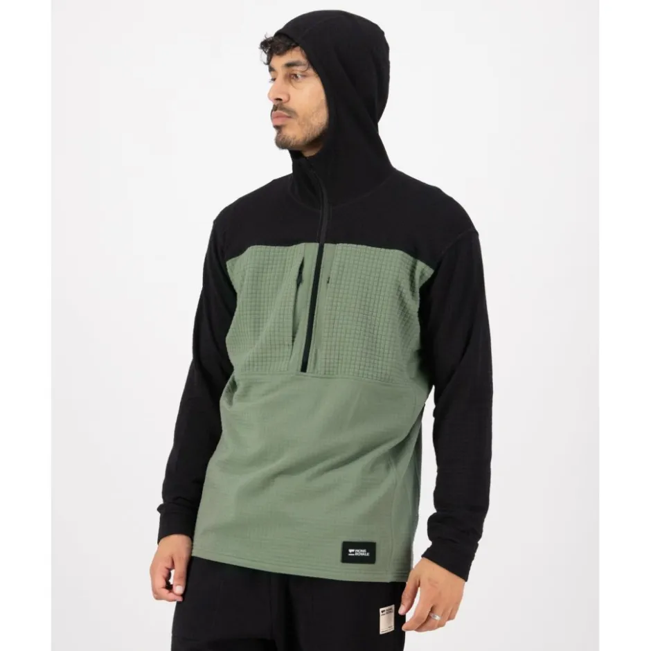 Shirts & Midlayers < Mons Royale Offgrid erino Fleece 1/2 Zip hirt et Lange ouwen Heren - willow / zwart