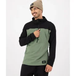 Shirts & Midlayers < Mons Royale Offgrid erino Fleece 1/2 Zip hirt et Lange ouwen Heren - willow / zwart