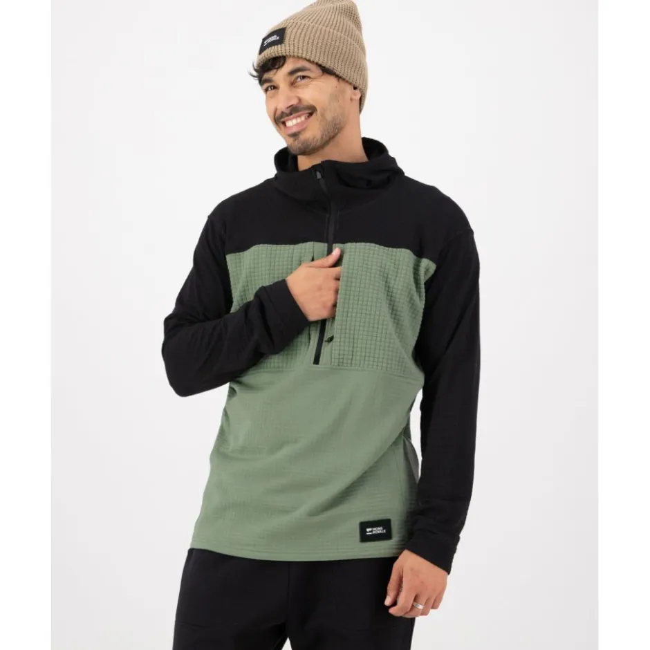 Shirts & Midlayers < Mons Royale Offgrid erino Fleece 1/2 Zip hirt et Lange ouwen Heren - willow / zwart