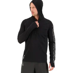 Mons Royale Temple Merino Shirt met Lange Mouwen en Capuchon Heren - zwart