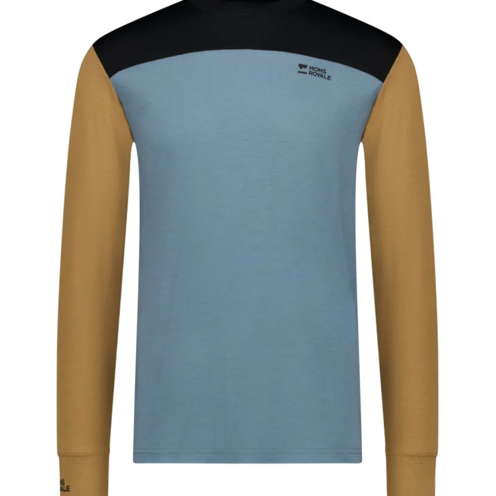Mons Royale Yotei Merino Shirt met Lange Mouwen Heren - goblin blue / toffee / black