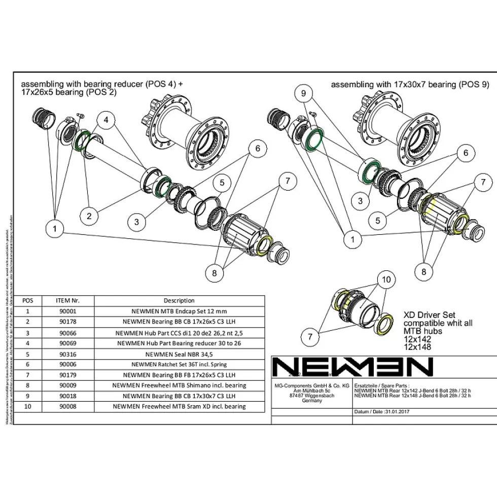 Newmen Bearing BB CB 17x26x5 C3 LLH - Bearing for Front and Rear Hub 90178