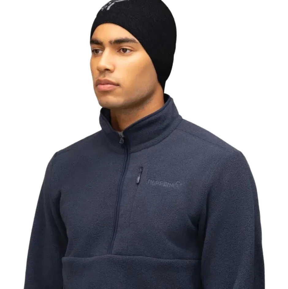 Mutsen < Norrona /29 light merinoUll logo Beanie - Caviar Melange