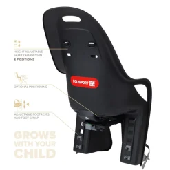 Polisport Koari MIK HD Fietsstoeltje voor Kinderen voor Bagagedrager - zwart/grijs
