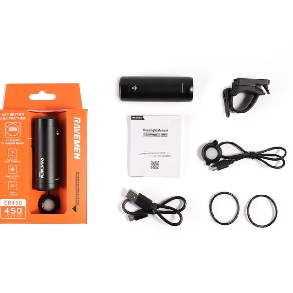 Voorlampen|Verlichting < Ravemen CR450 Fietslamp Vooraan - Zwart
