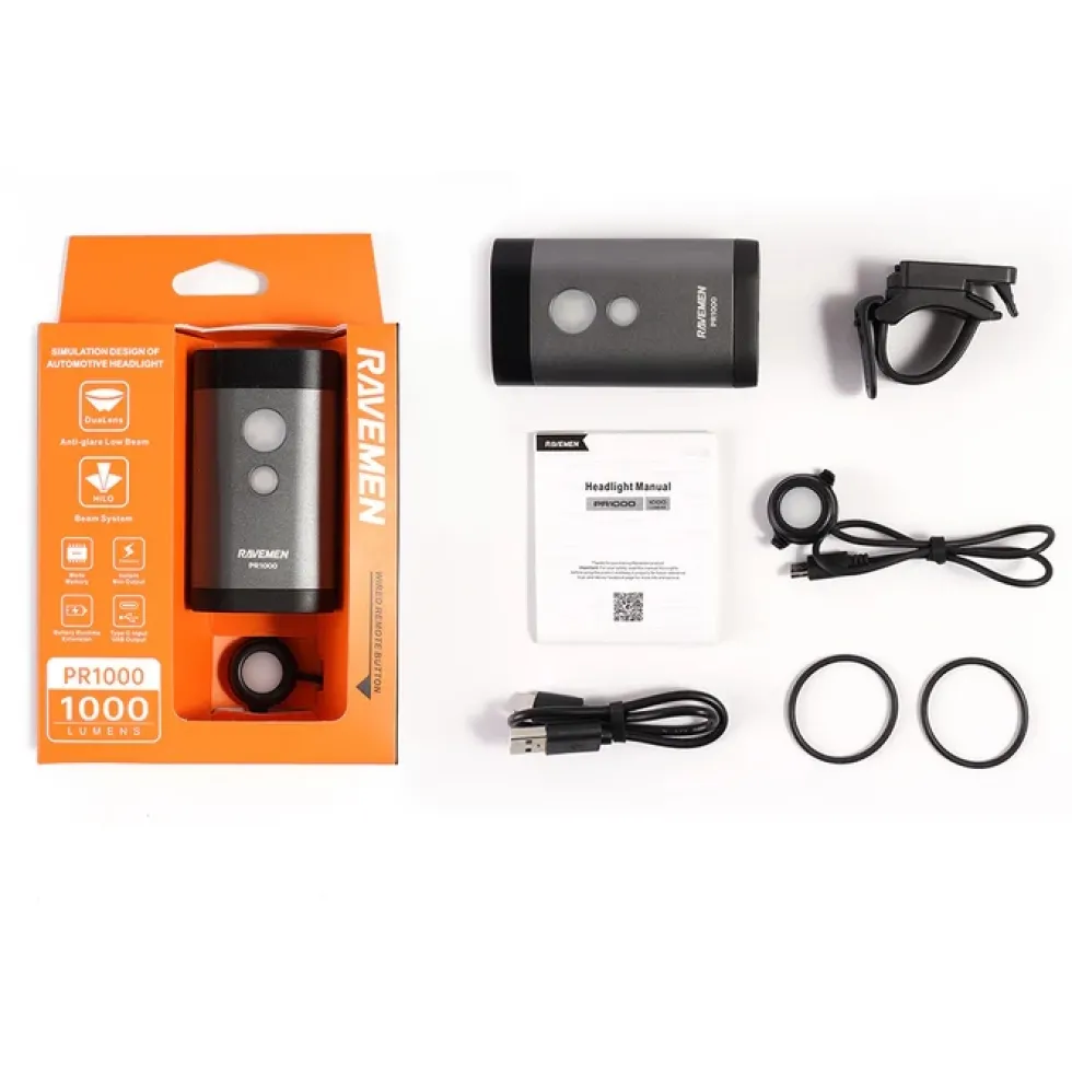 Ravemen PR1000 Fietslamp Vooraan - Grijs