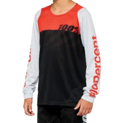 100% R-Core Fietsshirt met Lange Mouwen Kinder - zwart/racer red
