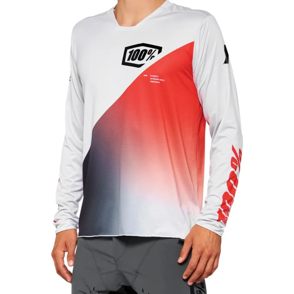 Mtb-Shirts < 1 00% R-Core X Fietsshirt et Lange ouwen Heren - grijs/racer red