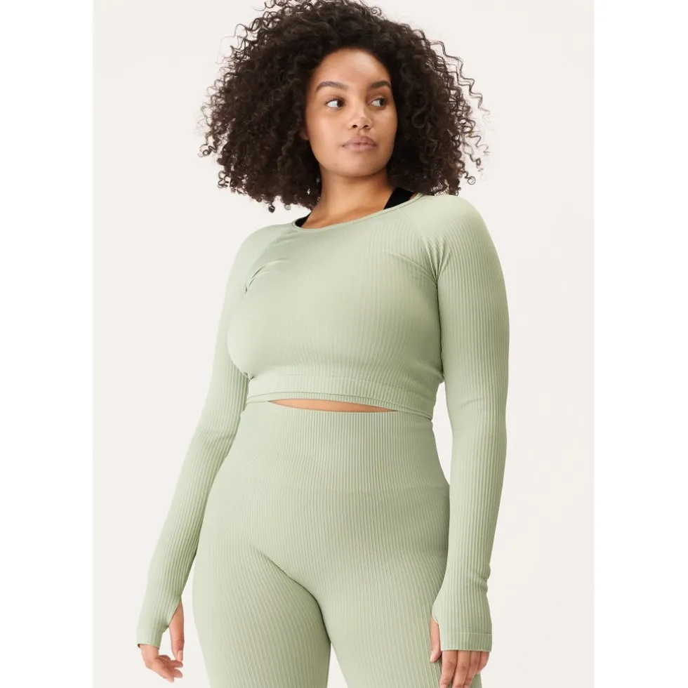Röhnisch Seamless Crop Shirt met Lange Mouwen Dames - Desert Sage