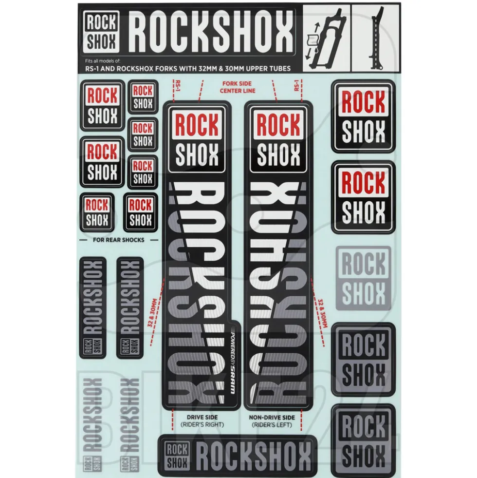 RockShox Decal Kit 30/32mm Stanchions - SID/Reba/Revelation (pre MY 2018)/Sektor /Recon/XC32/30 Gold/30 Silver/XC30