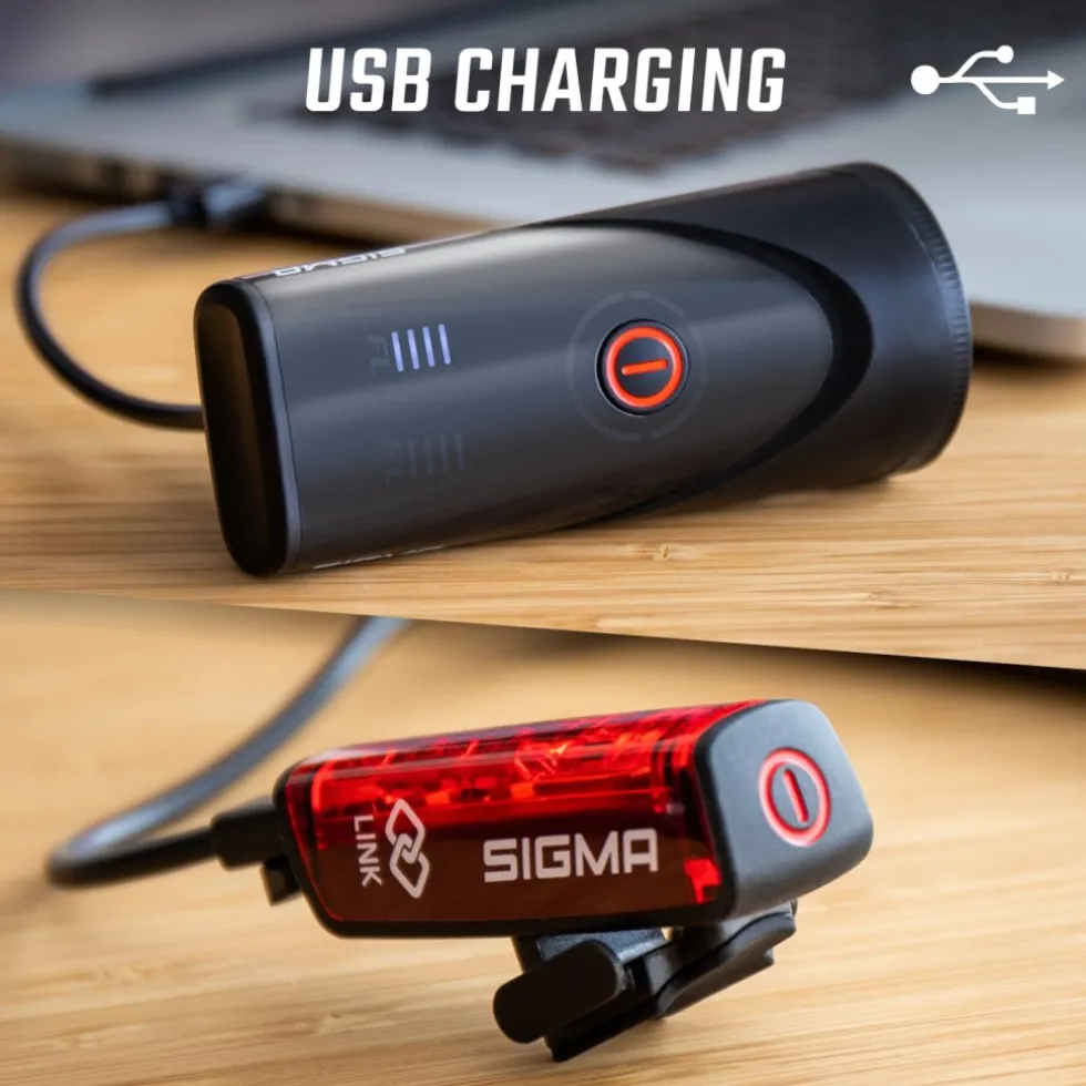 SIGMA Aura 100 Set / Blaze Link - Fietslamp Vooraan + Fietslamp Achteraan - zwart