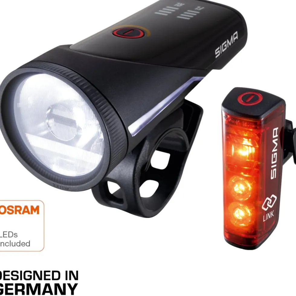 SIGMA Aura 100 Set / Blaze Link - Fietslamp Vooraan + Fietslamp Achteraan - zwart