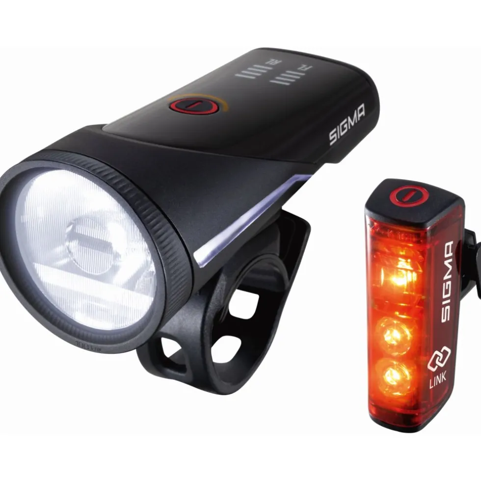 SIGMA Aura 100 Set / Blaze Link - Fietslamp Vooraan + Fietslamp Achteraan - zwart